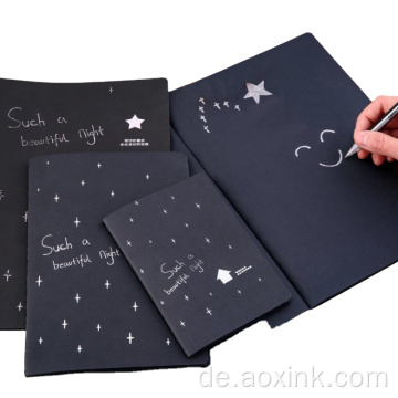 Black Card Notebook Blank Seite Student Stitch Notebook